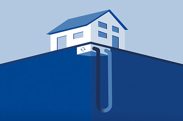 blaue Grafik mit Haus
