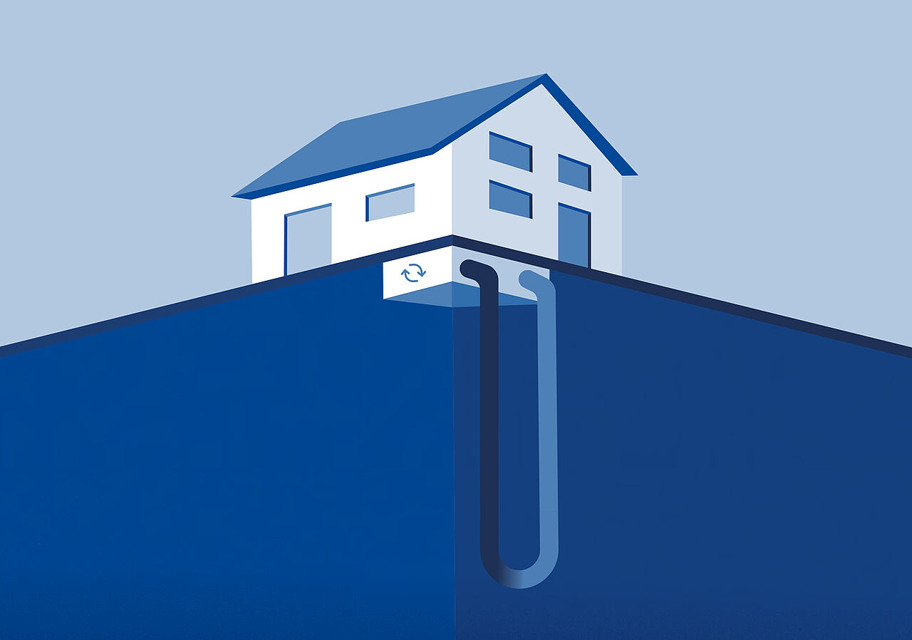 blaue Grafik mit Haus